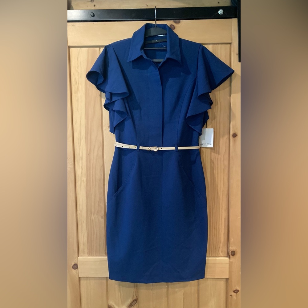 Calvin Klein NWT Blue Ruffle Sleeve Dress size 4